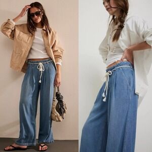 Free People Dakota Slouchy Jeans Size M Cinched Wide Leg Baggy Button‎ Fly NWT